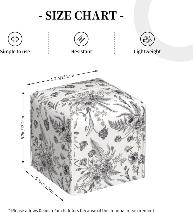 sndheke Black and White Flowers Tissue Box Cover Square,Vintage Floral Plant Leaves Tissue Box Holder Waterproof Leather Facial Paper Organizer Dispenser for Bathroom Home Car Nightstand Vanity Desk - Image 4